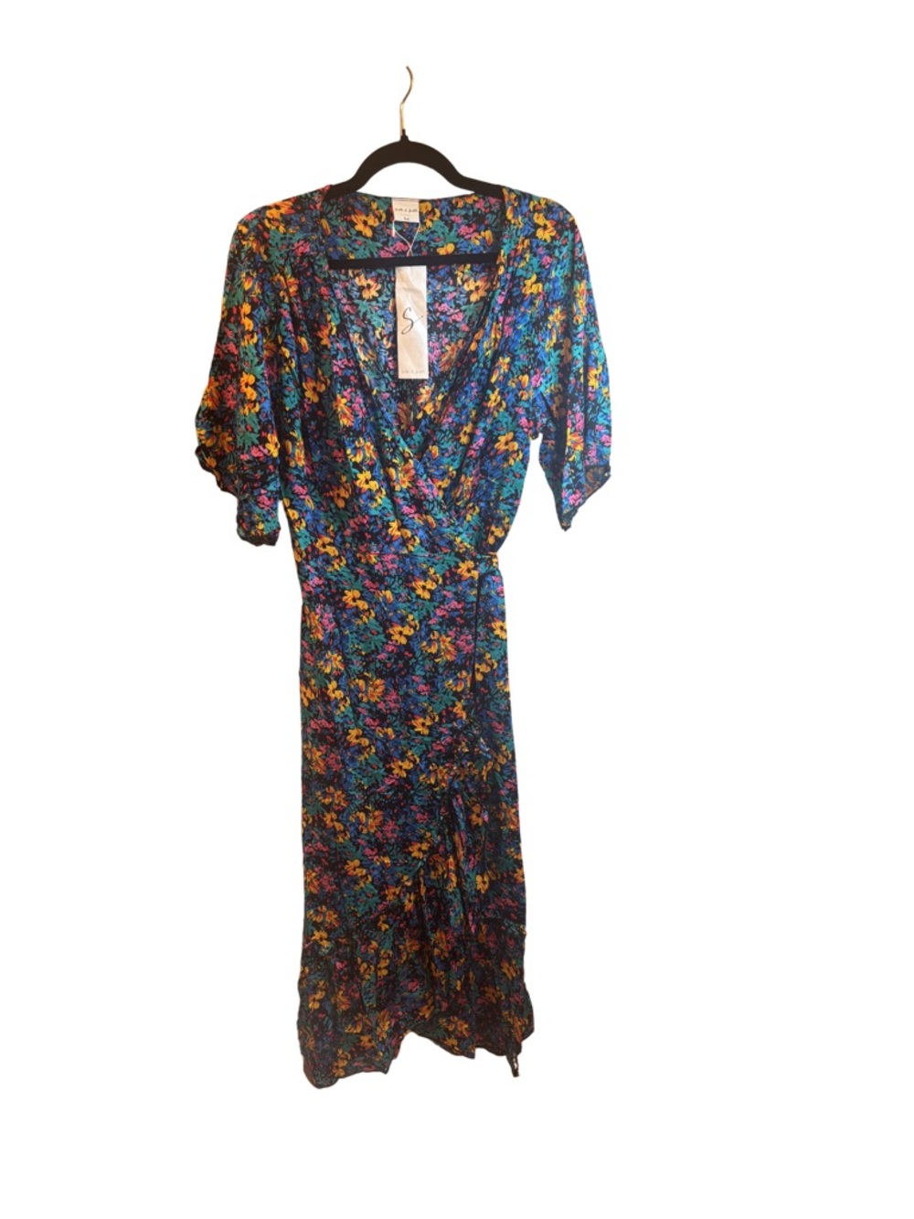 Silk & Salt Floral Wrap Midi Dress V-neck Ruffle Edge & Bottom XL New